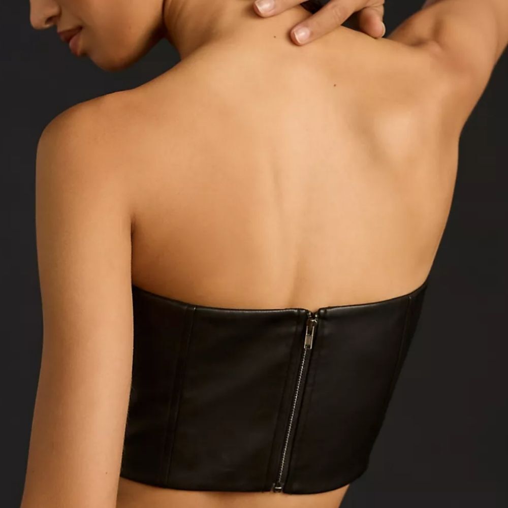 NWT! Anthropologie Mare Mare Black Faux Leather Bustier Top - Picture 7 of 10